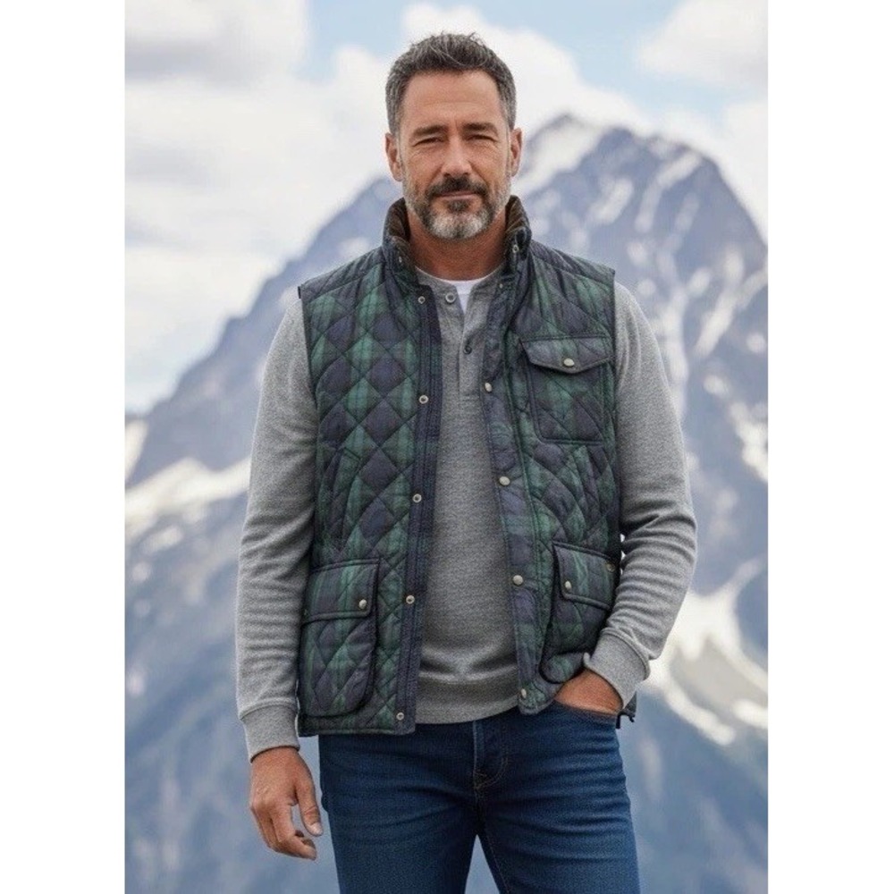 Ralph Lauren Polo Blackwatch Plaid Quilted Filled Vest Jacket Men's X-Large Tall